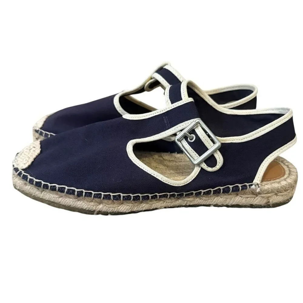 Re/Done T-Strap Navy Espadrille Sandals Size 38 US 8